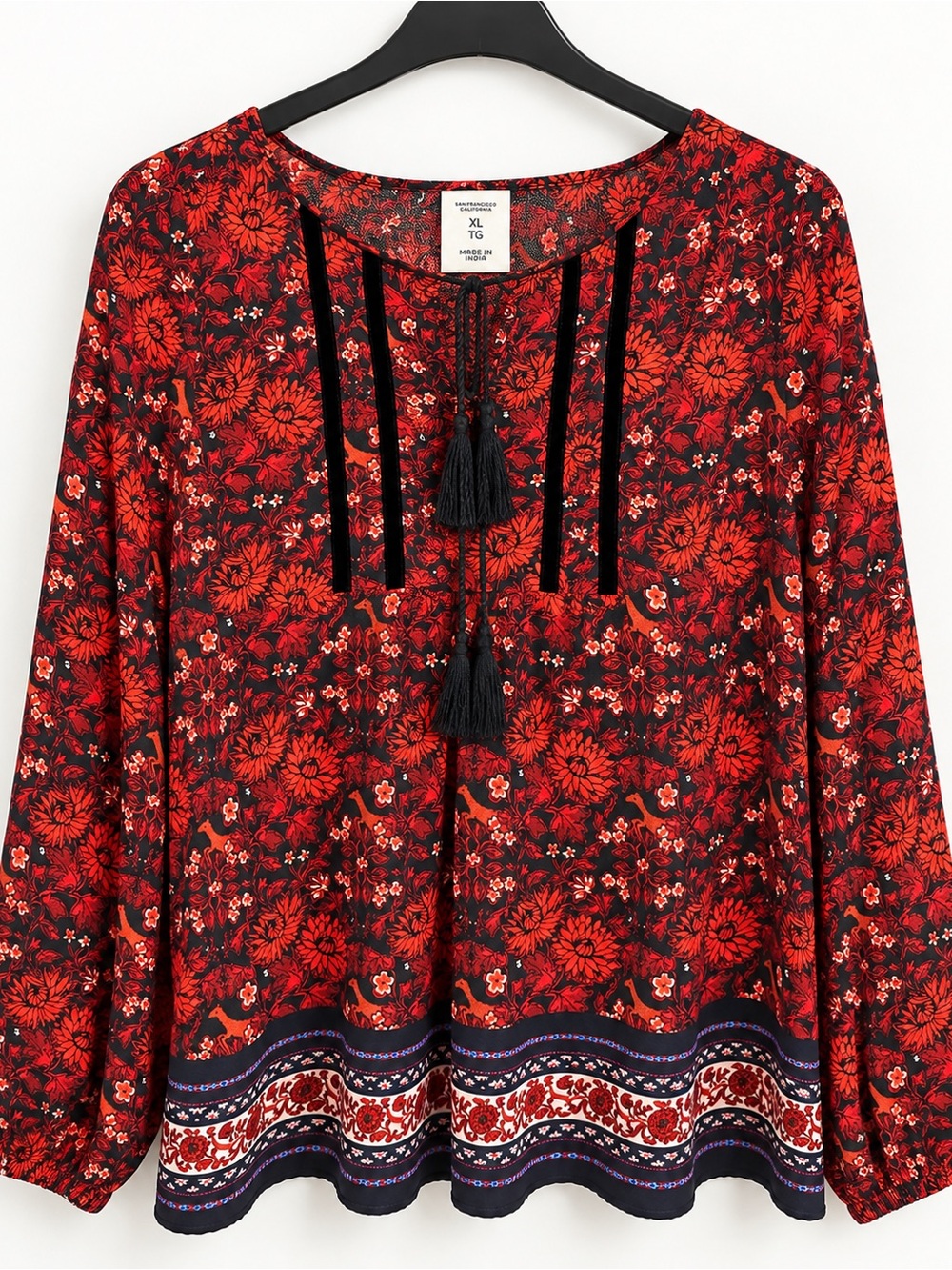 Old Navy Red Floral Tassel Peasant Blouse